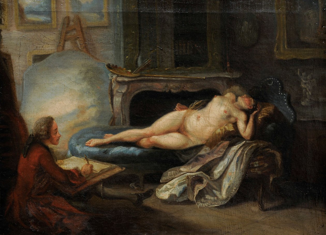 Yksityinen akatemia, 1755. tekijältä Gabriel Jacques de Saint Aubin