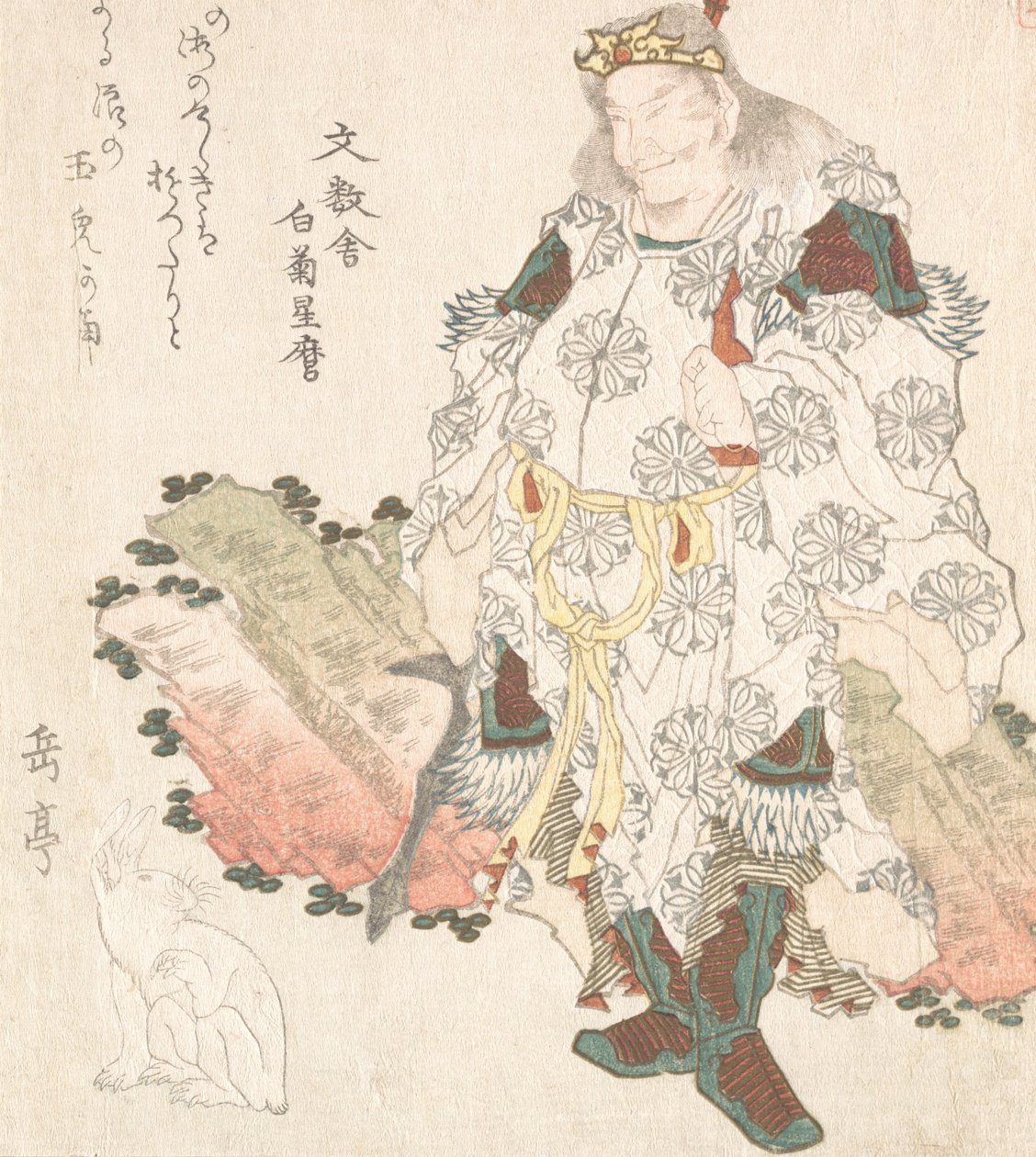 Prinssi Okuni ja jänis, luultavasti 1819. tekijältä Gakutei