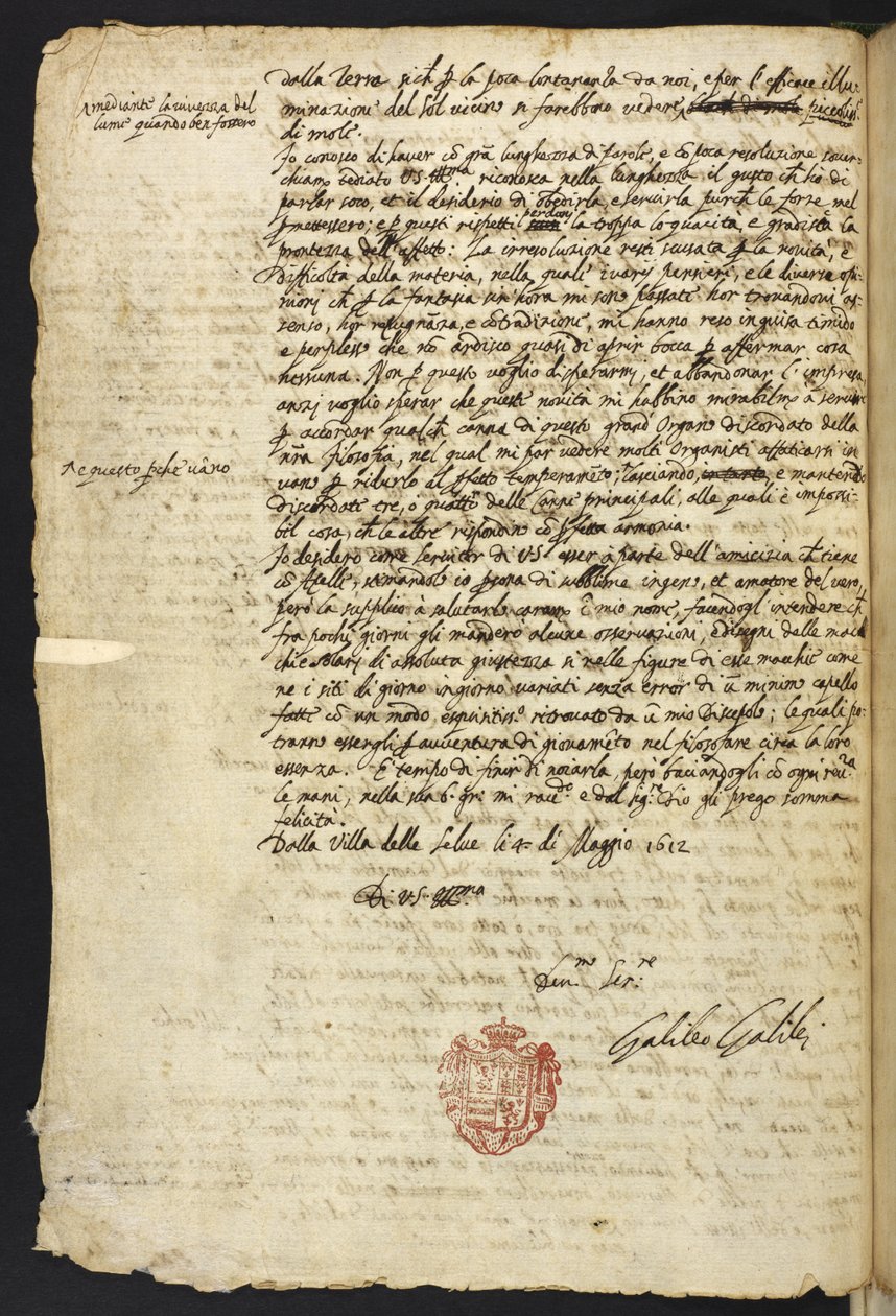Egerton MS 48 f.10 Letter tekijältä Galileo Galilei