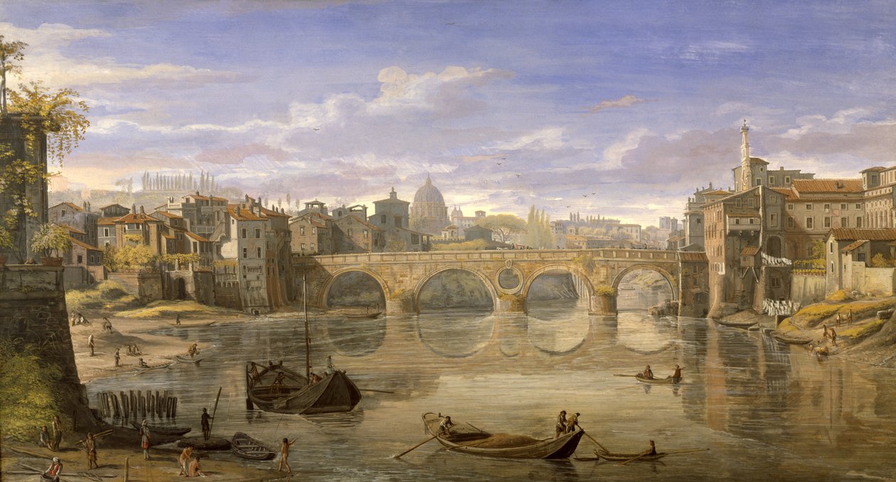 Ponte Sisto, Rooma (tempera paperilla) tekijältä Gaspar van Wittel