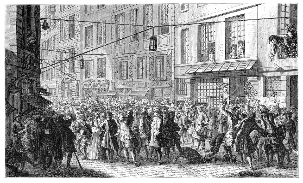 Quincampoix Street, Pariisi, 1718, 1885. tekijältä Gaspard Duchange