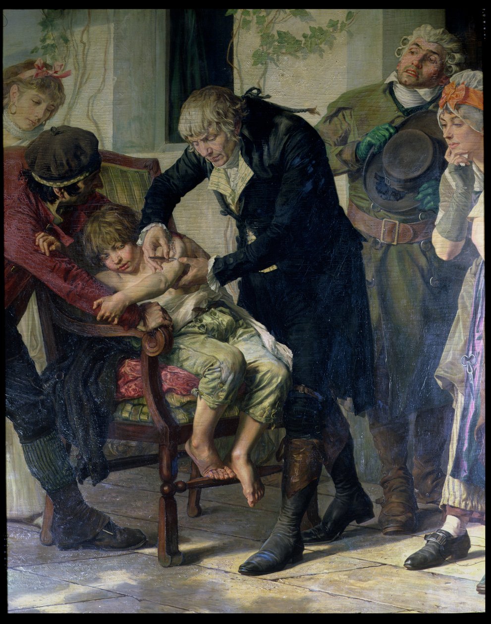 Edward Jenner (1749-1823) teki ensimmäisen rokotuksen isorokkoa vastaan 1796, 1879 (yksityiskohta) tekijältä Gaston Melingue