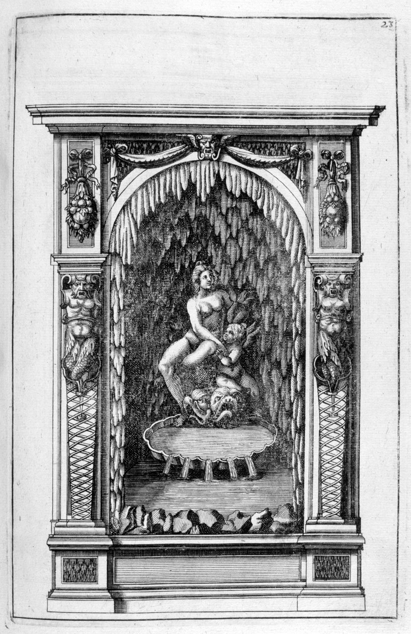 Suihkulähde, luolasuunnittelu, 1664. tekijältä Georg Andreas Bockler