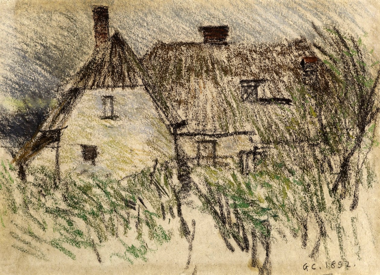 Mökki lähellä Walberswickiä, Suffolk, 1892 (liitu paperille) tekijältä George Clausen