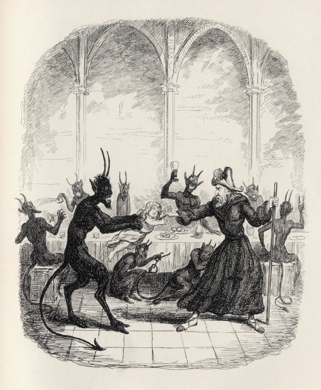 The Lay of St. Cuthbert, Thomas Ingoldsbyn teoksesta "The Ingoldsby Legends", julkaisija Richard Bentley und Son, 1887 tekijältä George Cruikshank