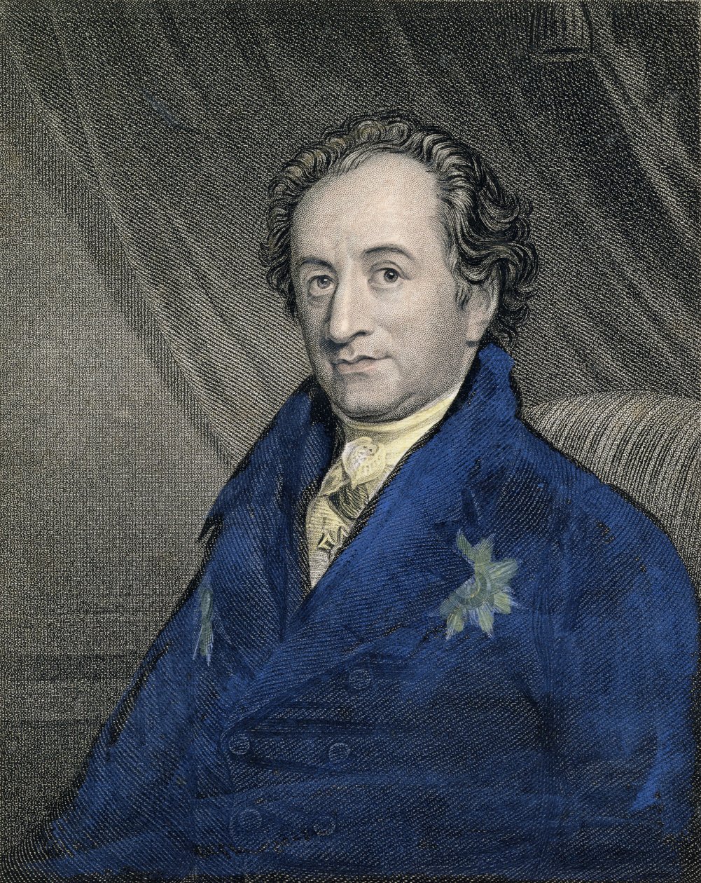 Johann Wolfgang von Goethen (1749-1832) muotokuva, kaiverrettu James Posselwhiten (1798-1884) toimesta, julkaissut William Mackenzie. tekijältä George Dawe