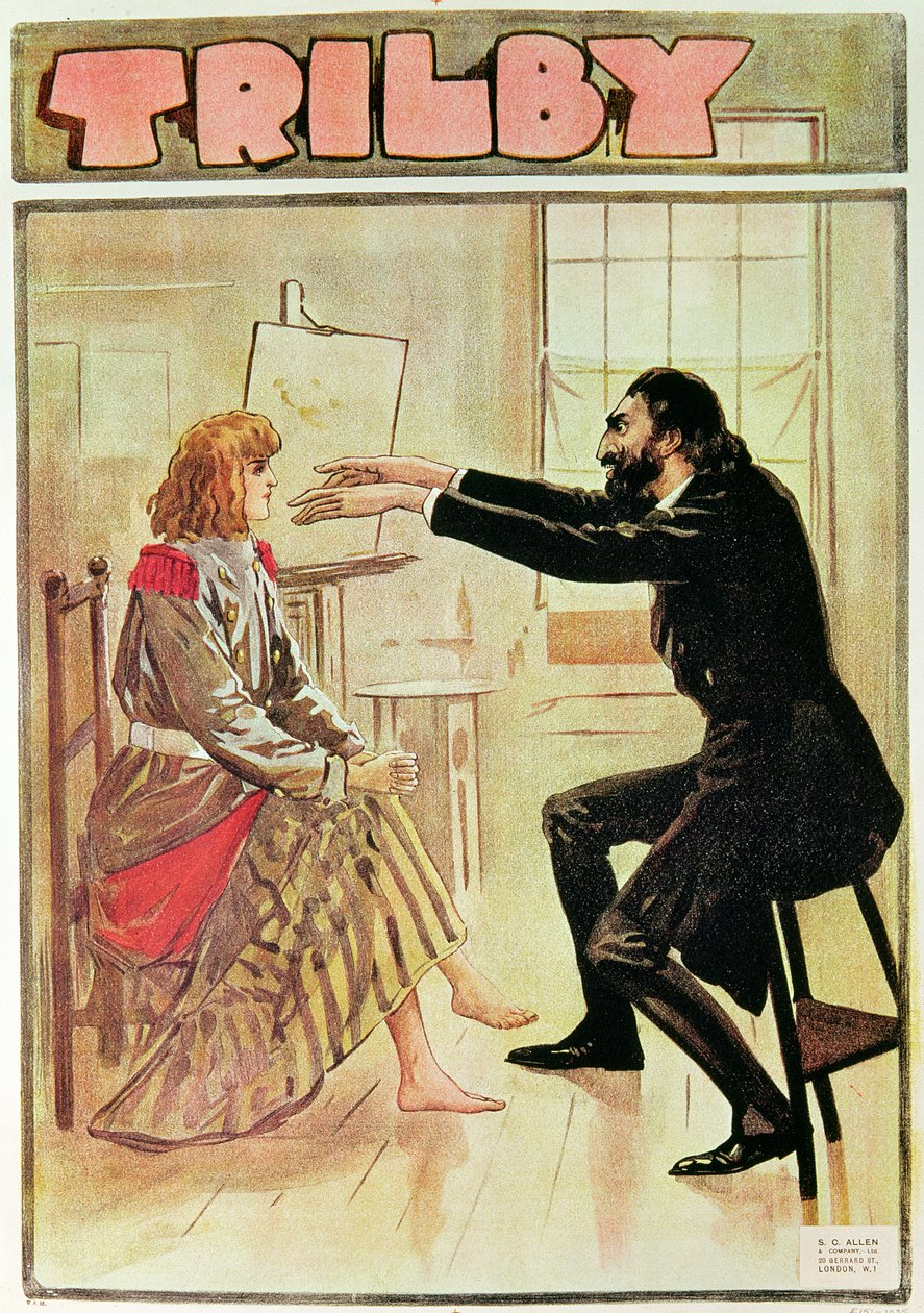Svengalin hypnotisoima Trilby, kuvitus "Trilbystä", 1894 tekijältä George du Maurier