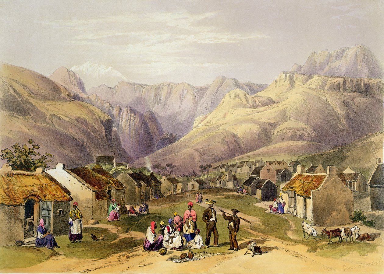 Genadendal, levy 9 teoksesta "The Kafirs Illustrated", kaivertanut J. Needham, 1849 tekijältä George French Angas