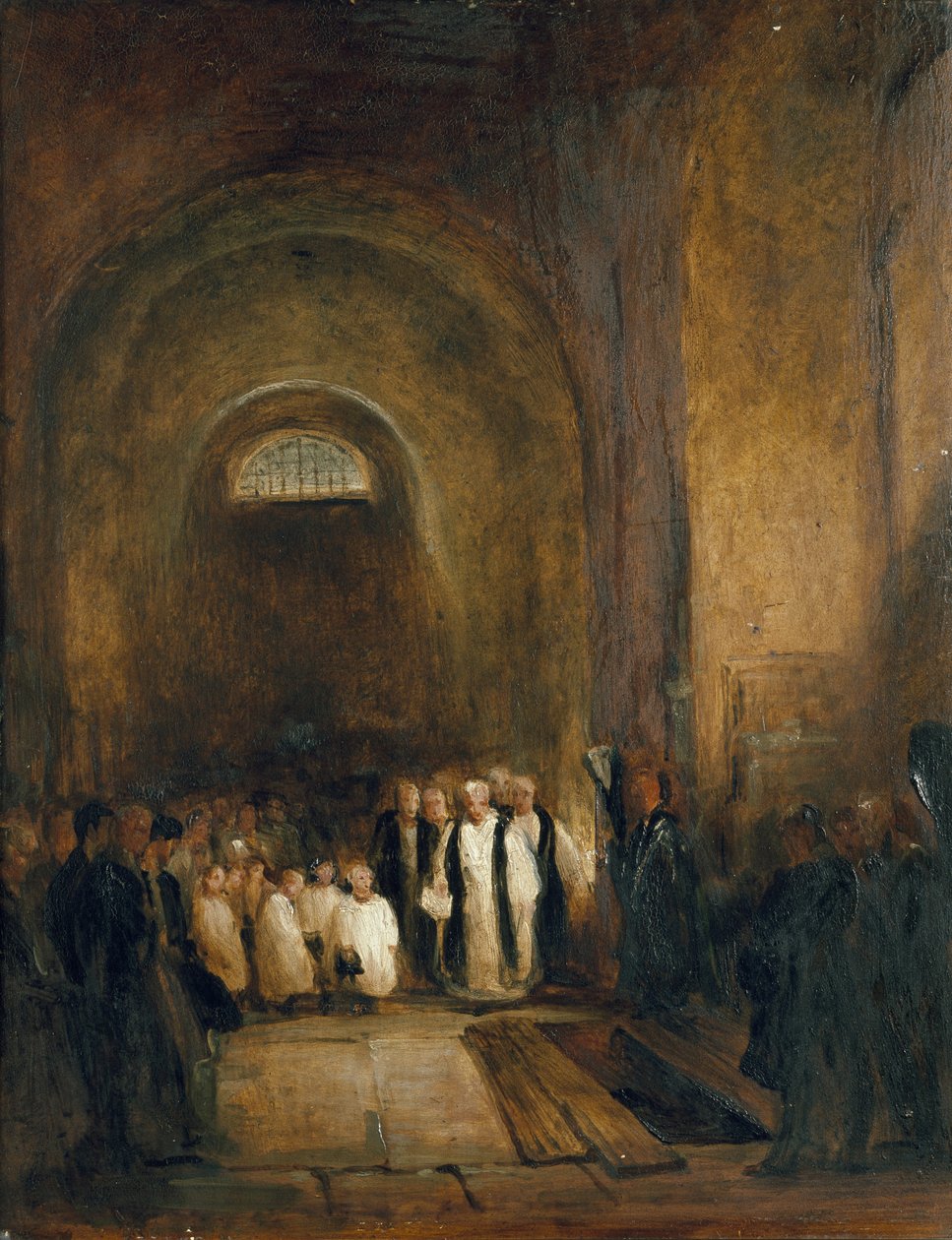 Turnerin hautaus Pyhän Paavalin katedraalin kryptassa Lontoossa 1800-luku (öljy myllylevylle) tekijältä George Jones