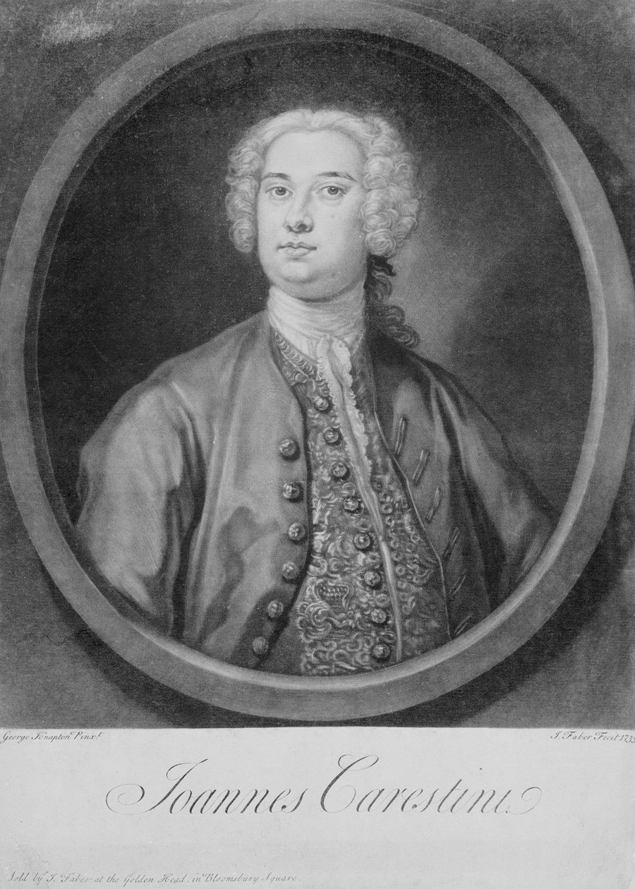 Giovanni Carestini (n. 1704-n. 1760), 1735 (mezzotint) tekijältä George Knapton