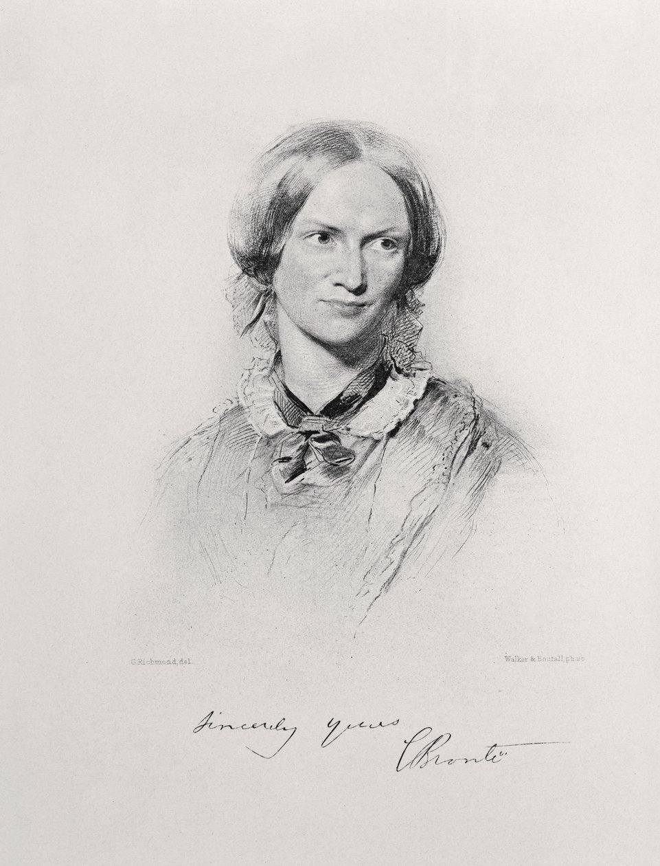 Charlotte Bronten muotokuva, kaiverrettu Walker ja Boutal tekijältä George Richmond