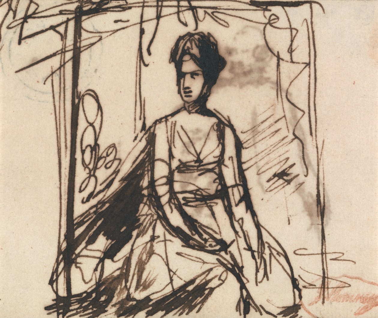 Istuva nainen, mahdollisesti rouva Harris tekijältä George Romney