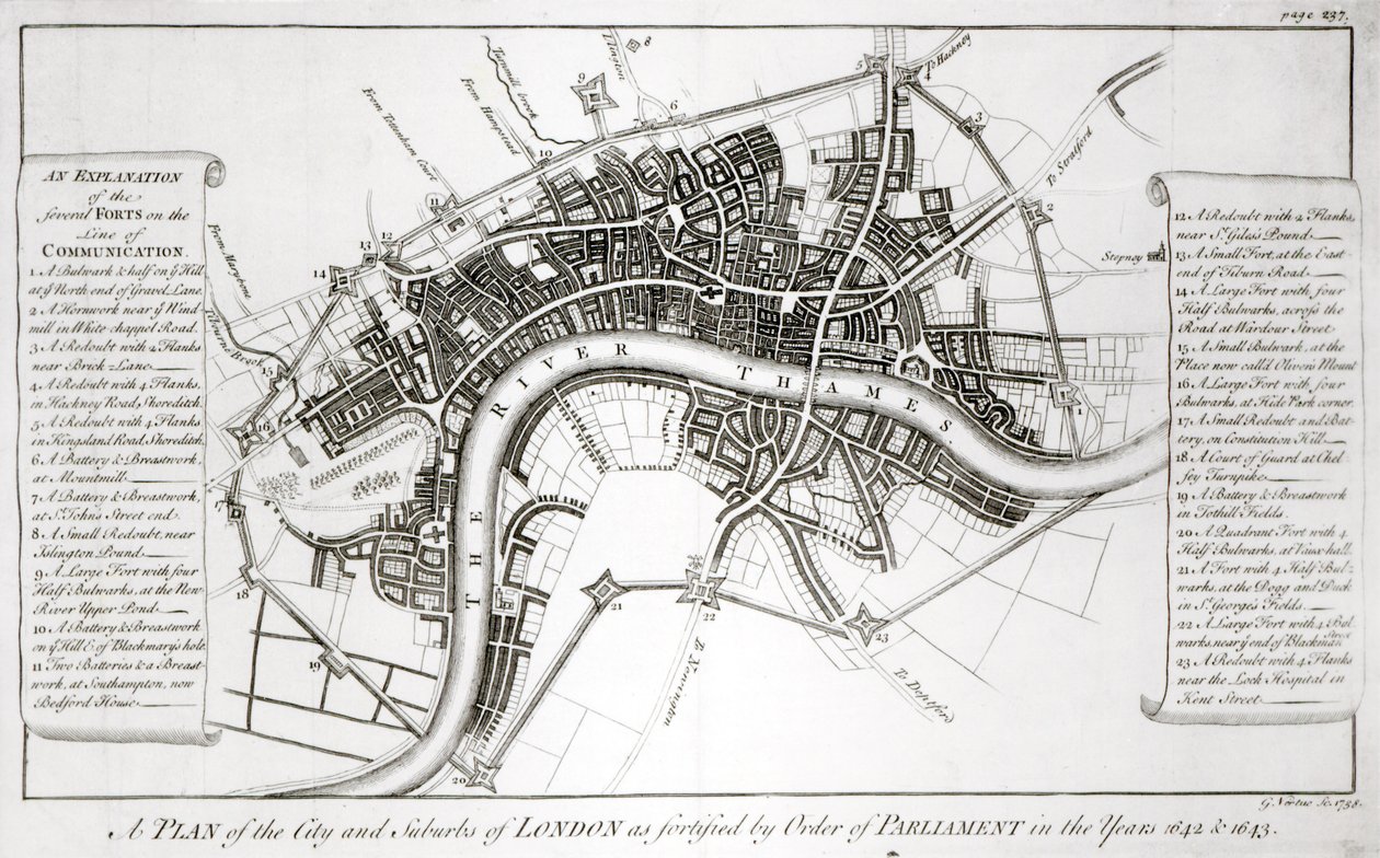 Lontoon linnoitukset vuosina 1642 ja 1643, 1738 tekijältä George Vertue