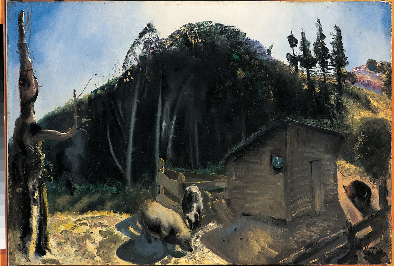 Kolme sikaa ja vuori, noin 1922 tekijältä George Wesley Bellows