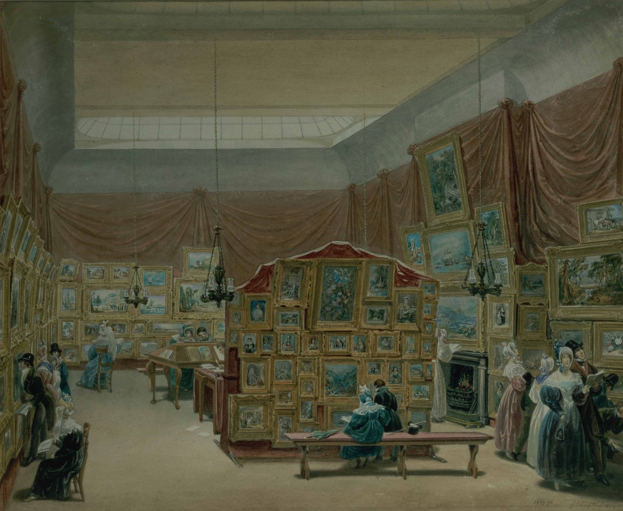 The Gallery of the New Society of Painters in Watercolour, Old Bond Street, 1834 tekijältä George the Elder Scharf
