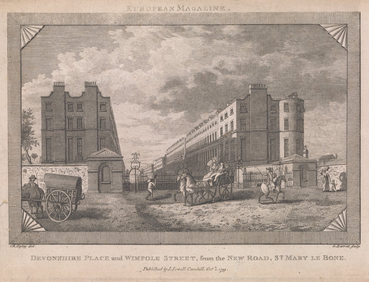 Devonshire Place ja Wimpole Street... tekijältä George Barret Jr.