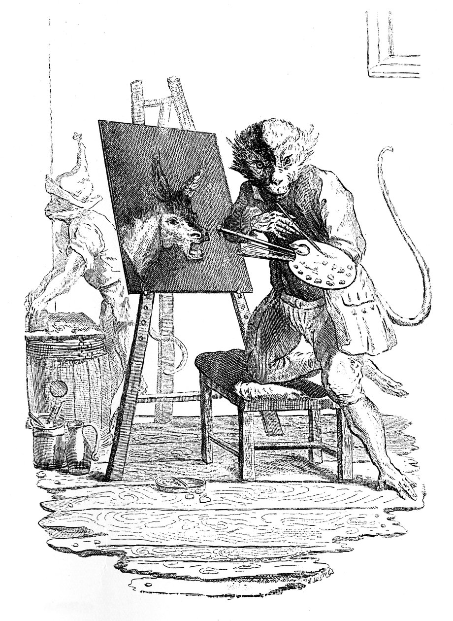 Apina maalaa aasin, 1753. tekijältä George Bickham