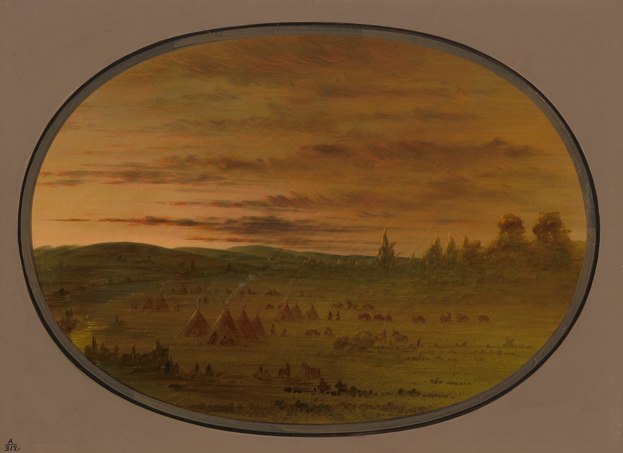 Intiaanileiri auringonlaskun aikaan, 18611869. tekijältä George Catlin