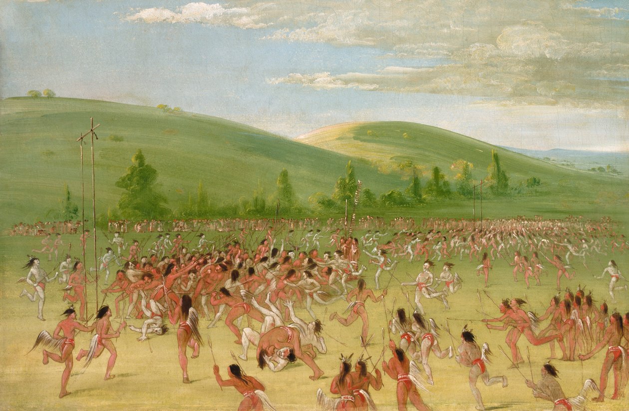 Choctawin pallopeli - pallo ylös, 1834-1835. tekijältä George Catlin