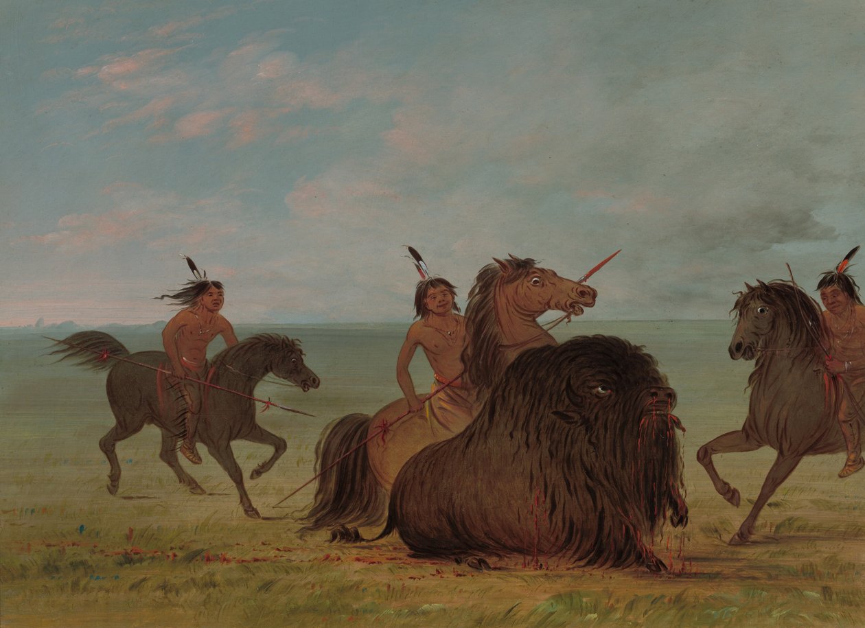 Camanchees Lancing a Buffalo Bull, 18611869. tekijältä George Catlin