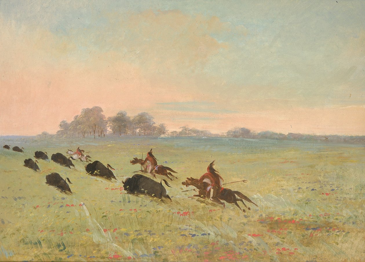 Comanche-intiaanit jahtaavat puhvelia tekijältä George Catlin