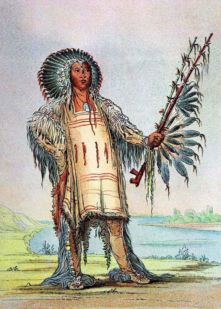 Mandan-intiaani Ha-Na-Tah-Muah, susipäällikkö tekijältä George Catlin