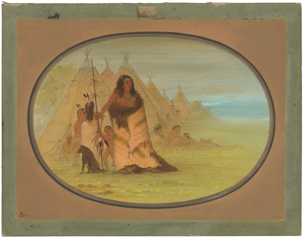 Puncah-päällikkö perheensä ympäröimänä tekijältä George Catlin
