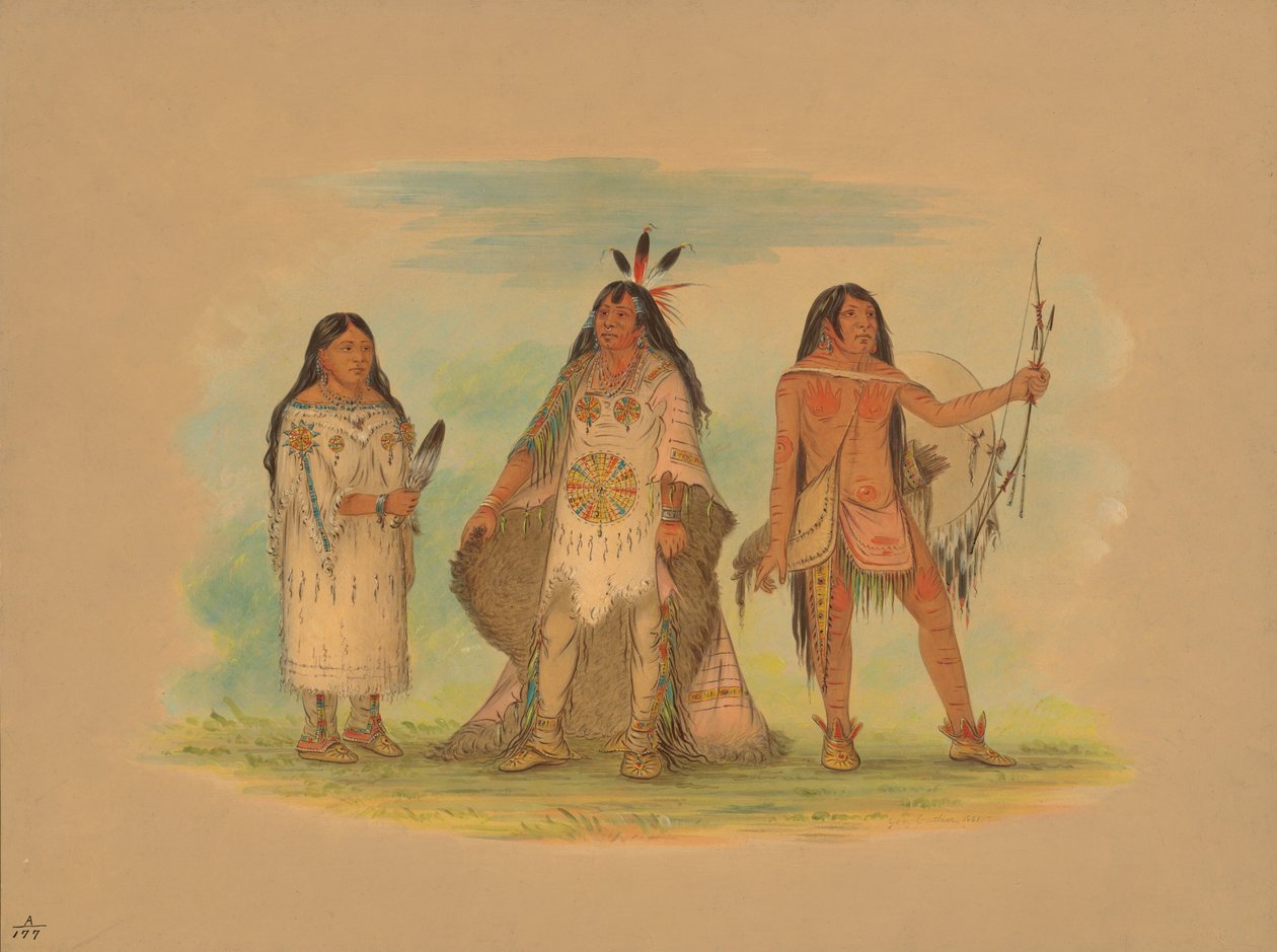 Kolme minatari-intiaania, 1861. tekijältä George Catlin