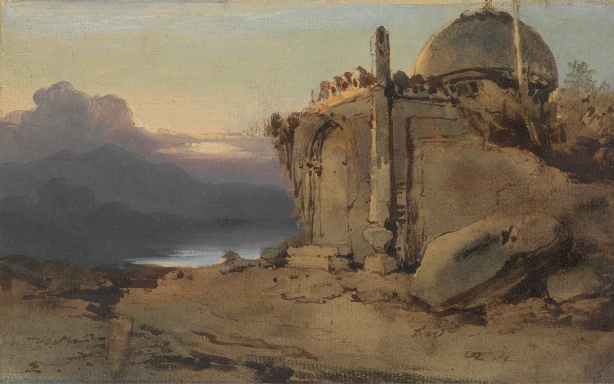 Temppelin rauniot, auringonlasku tekijältä George Chinnery