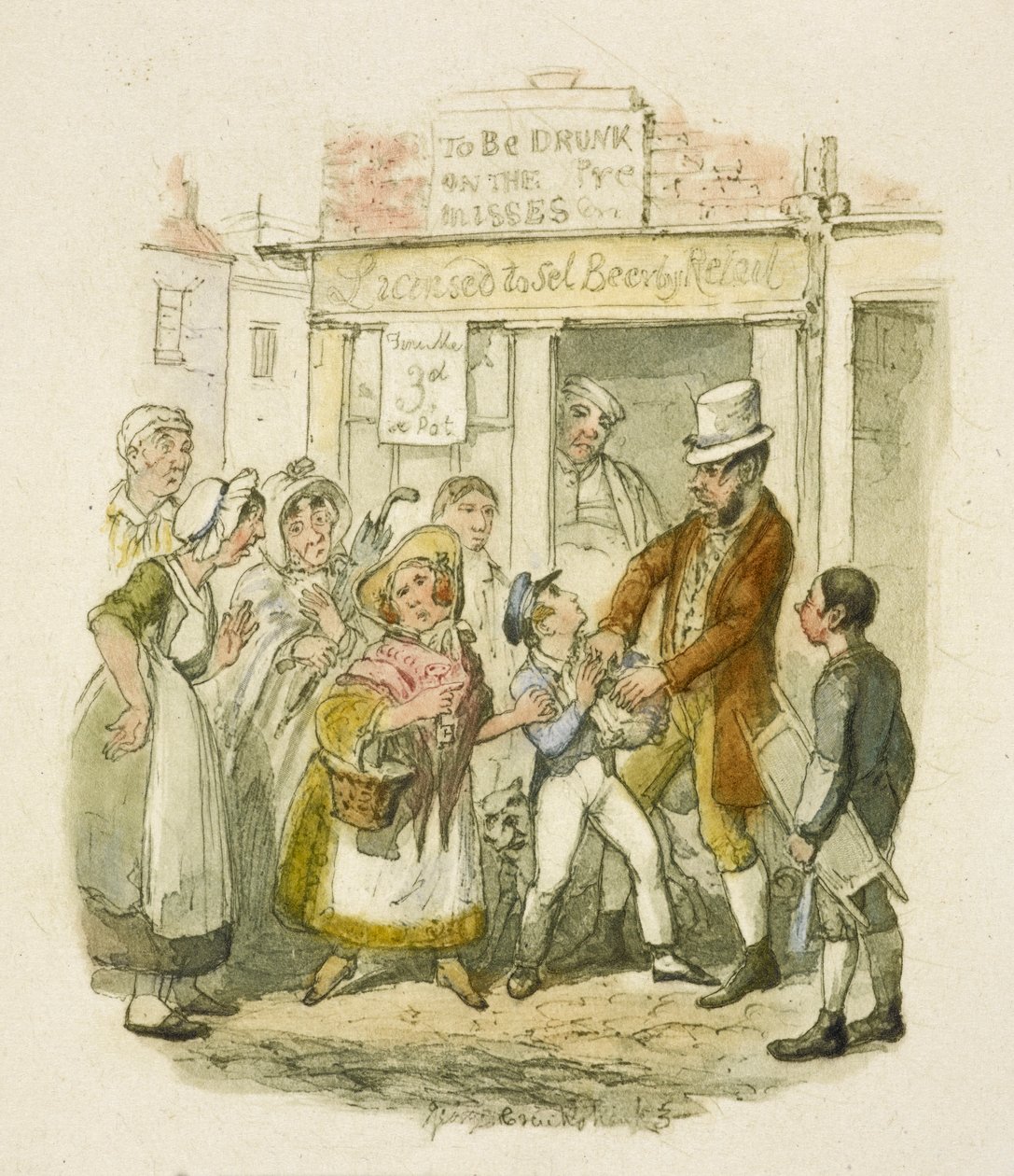Kuvitus elokuvaan "Oliver Twist" tekijältä George Cruikshank