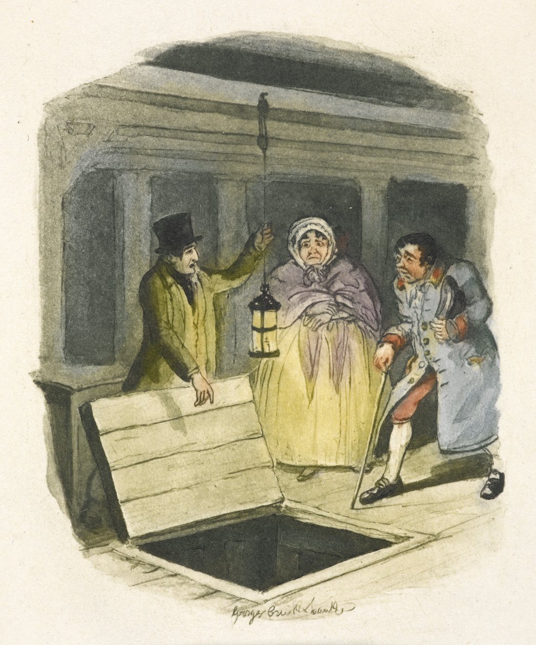 Kuvitus elokuvaan "Oliver Twist" tekijältä George Cruikshank