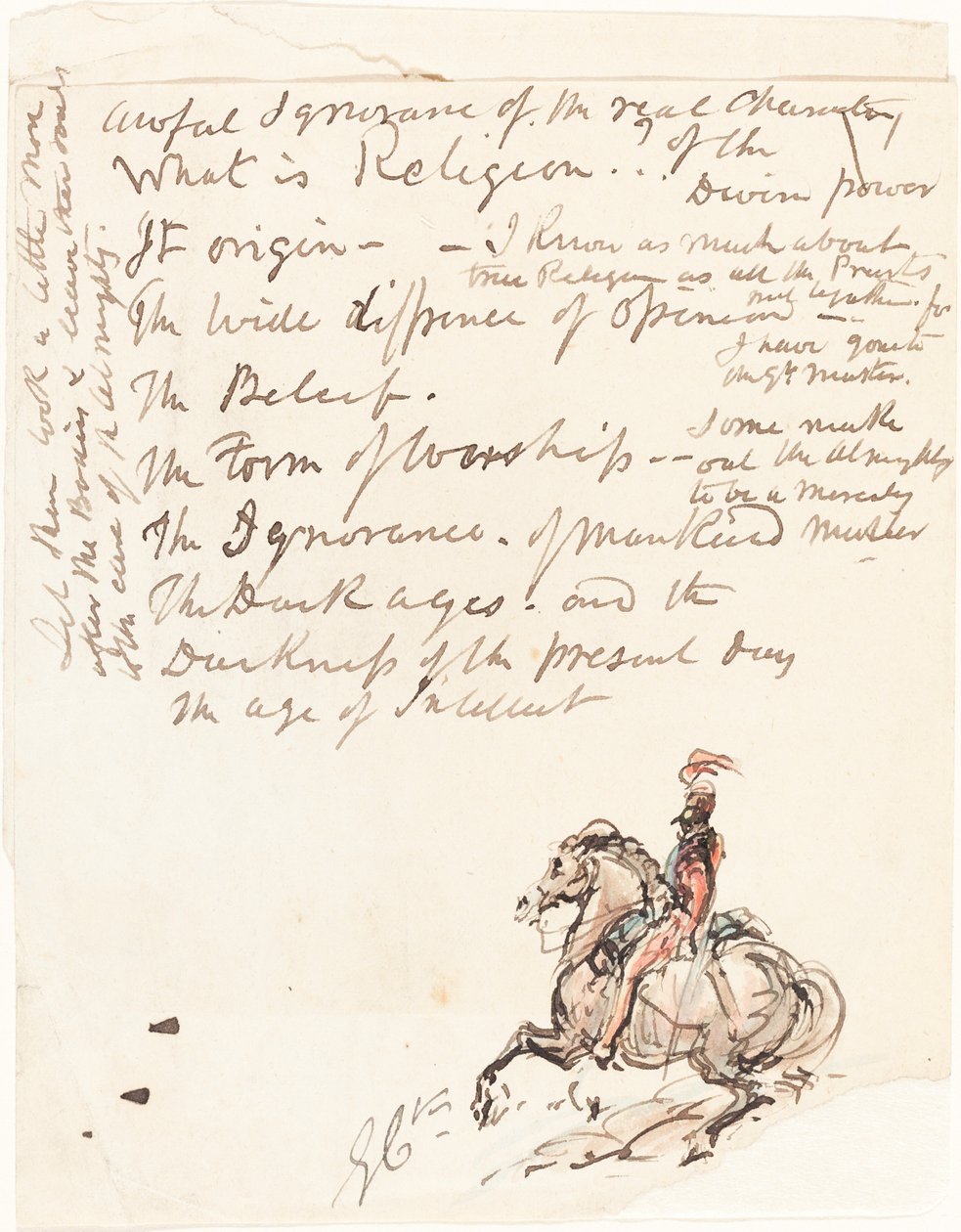 Luonnos asennetusta husaarista tekijältä George Cruikshank