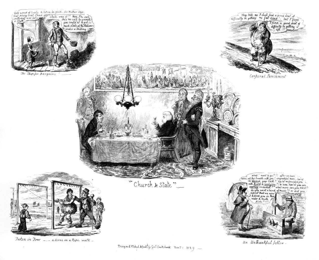 Erilaisia sarjakuvia, 1829. tekijältä George Cruikshank