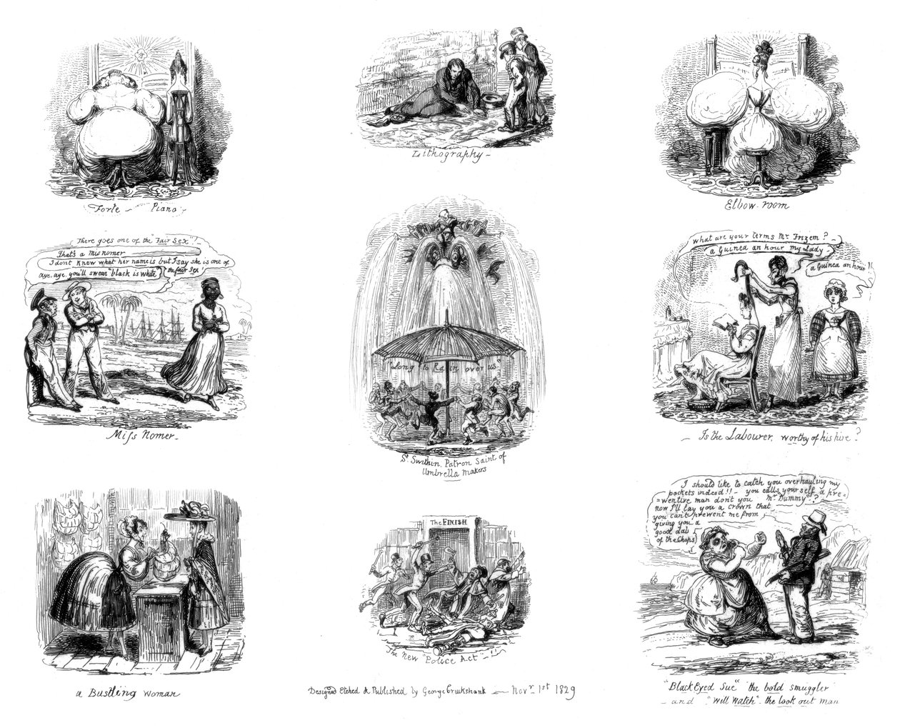 Erilaisia sarjakuvia, 1829. tekijältä George Cruikshank