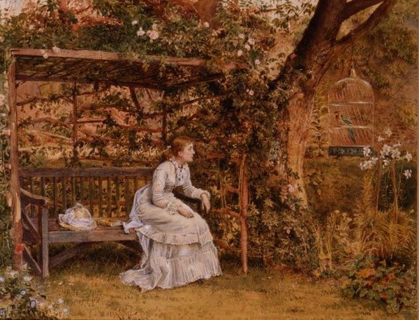 Nainen ja hänen papukaijansa tekijältä George Goodwin Kilburne