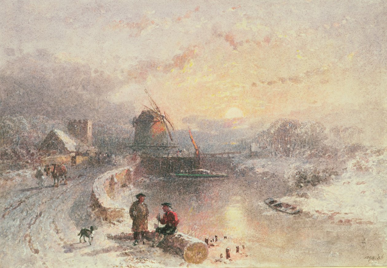 Talvimaisema: Auringonlasku, 1800-luku tekijältä George Haydock Dodgson