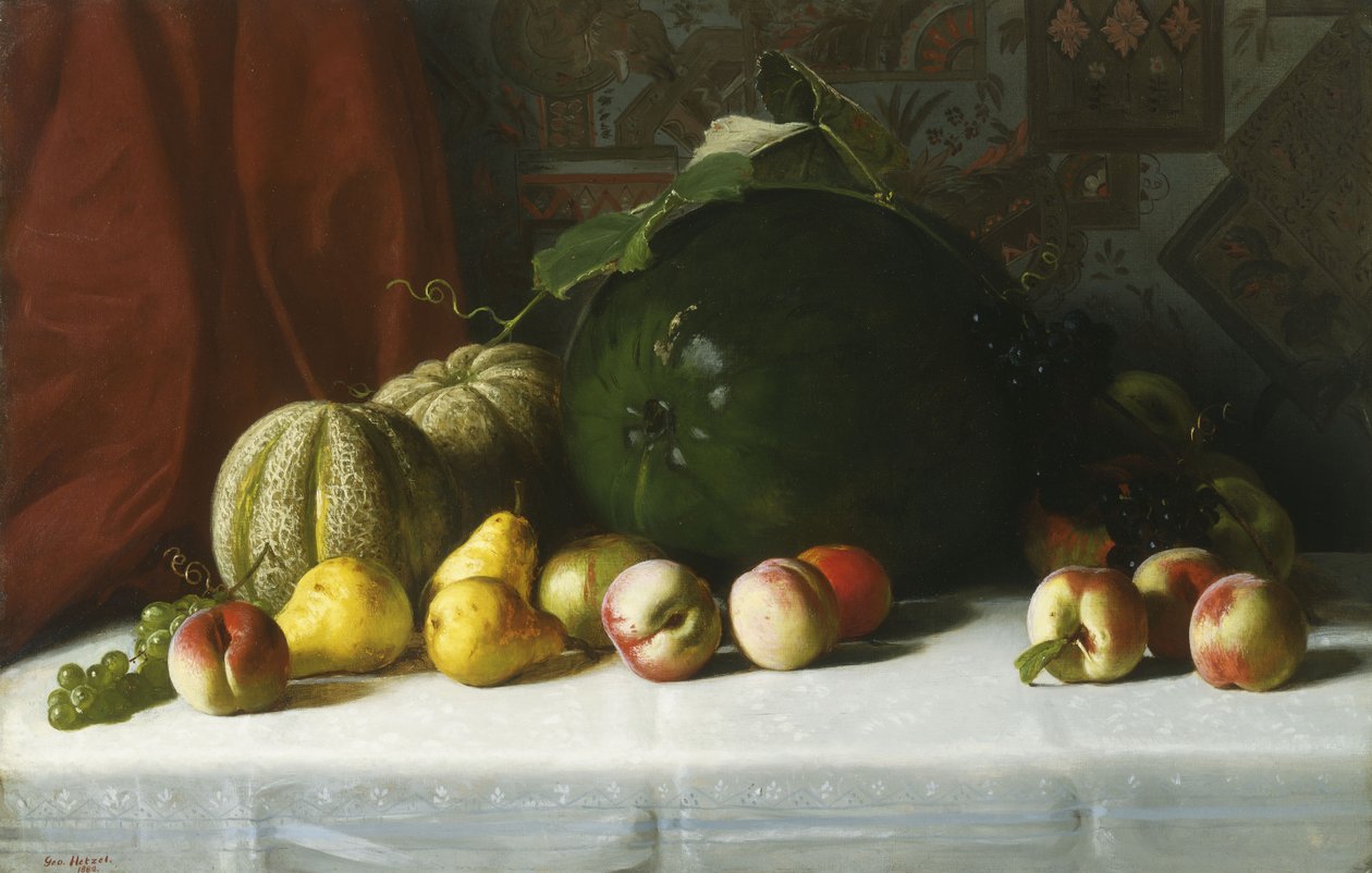 Pöytäasetelma hedelmästä, 1882 tekijältä George Hetzel