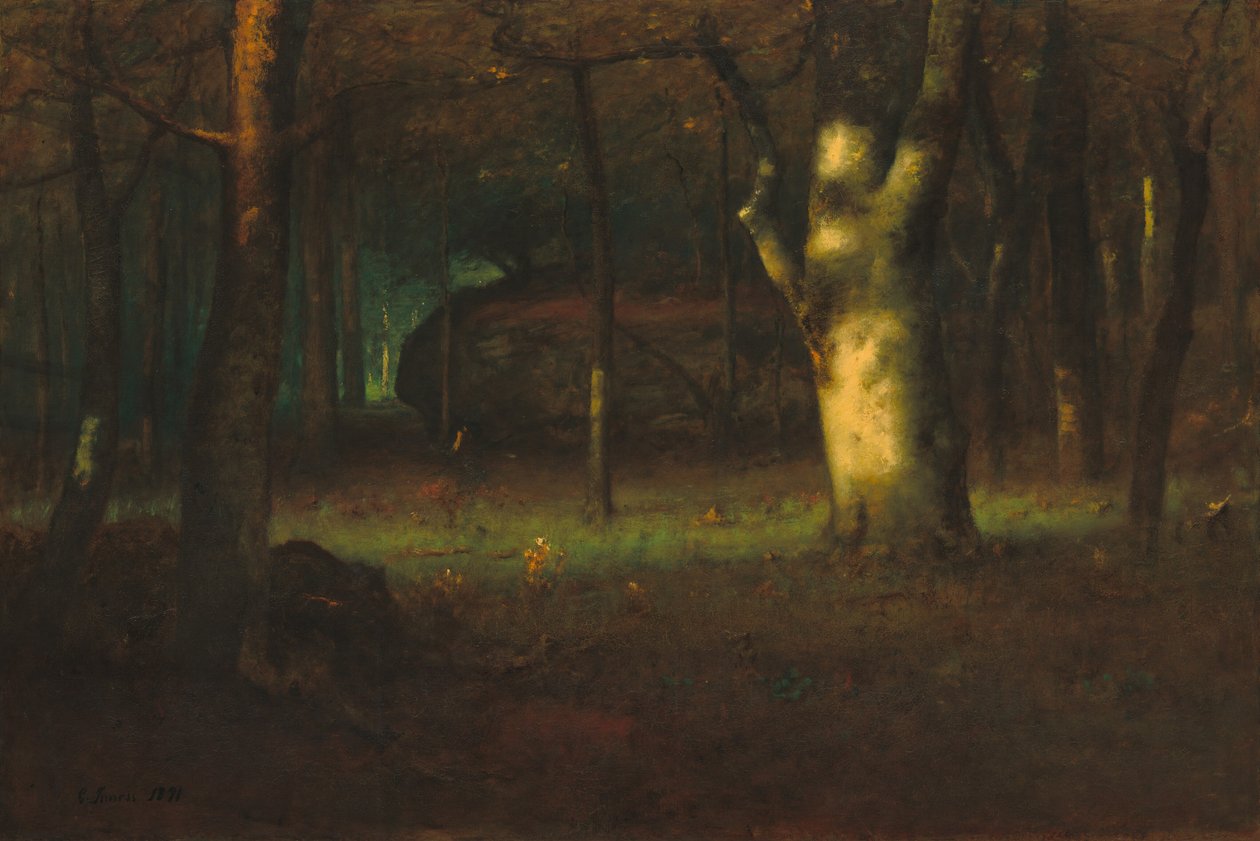 Auringonlasku metsässä tekijältä George Inness