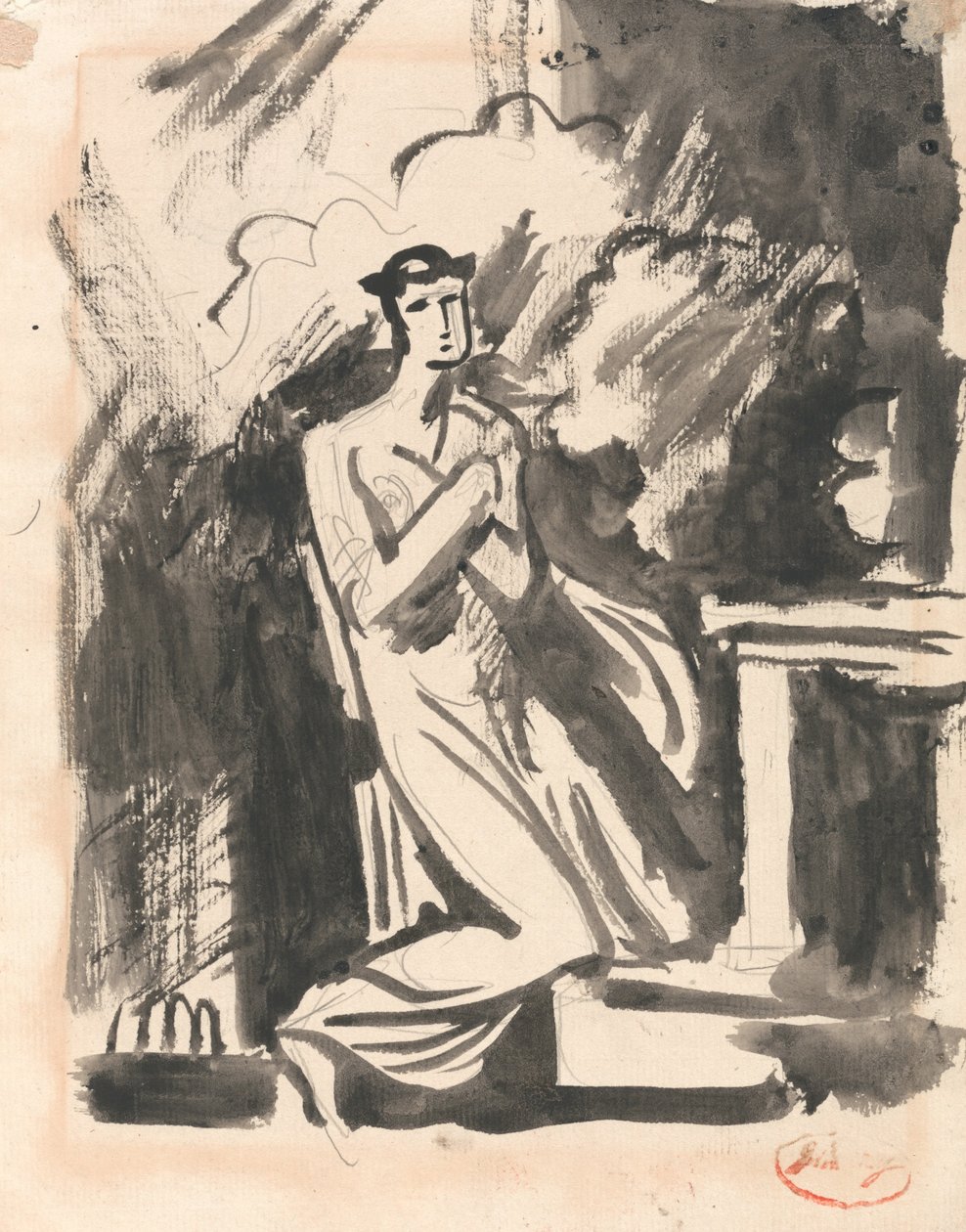 Iphigenia polvistuu alttarin yllä tekijältä George Romney