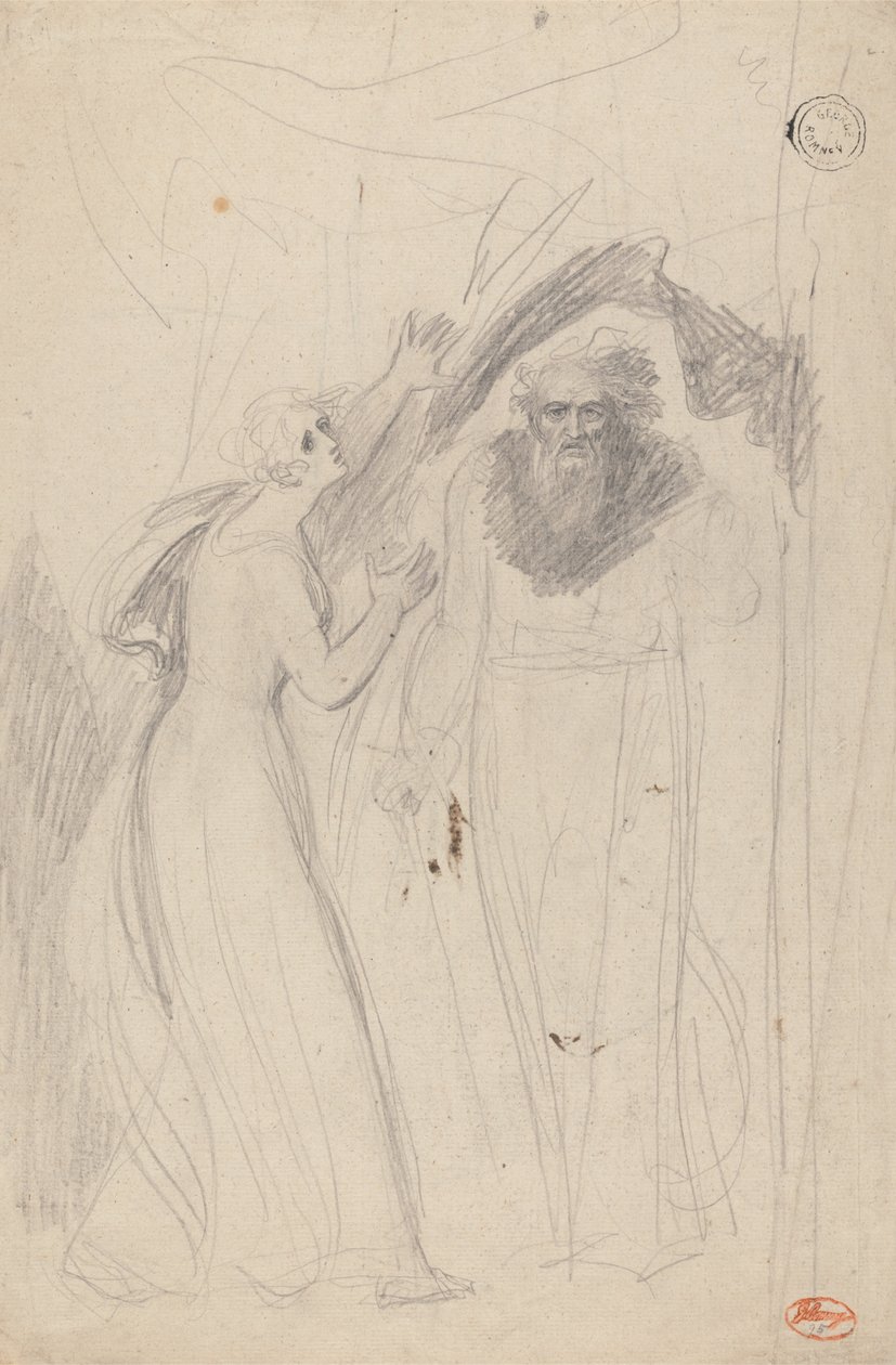 Nainen seisoo pylvään luona tekijältä George Romney