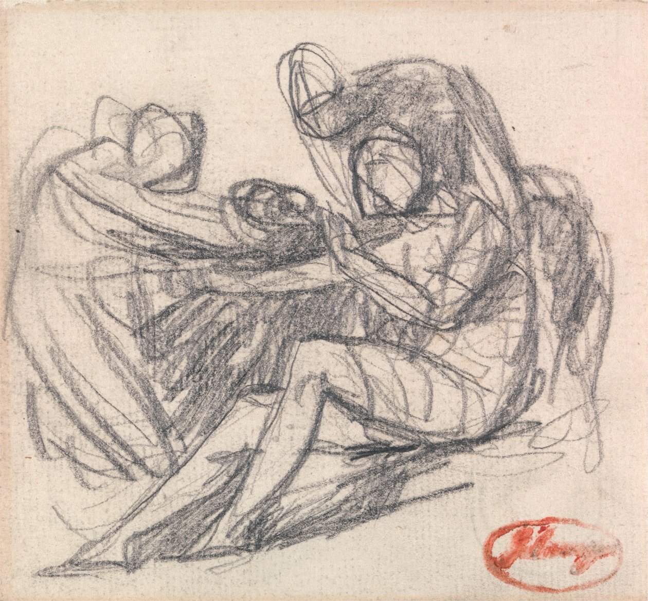 Kaksi hahmoa auttamassa istuvaa hahmoa tekijältä George Romney
