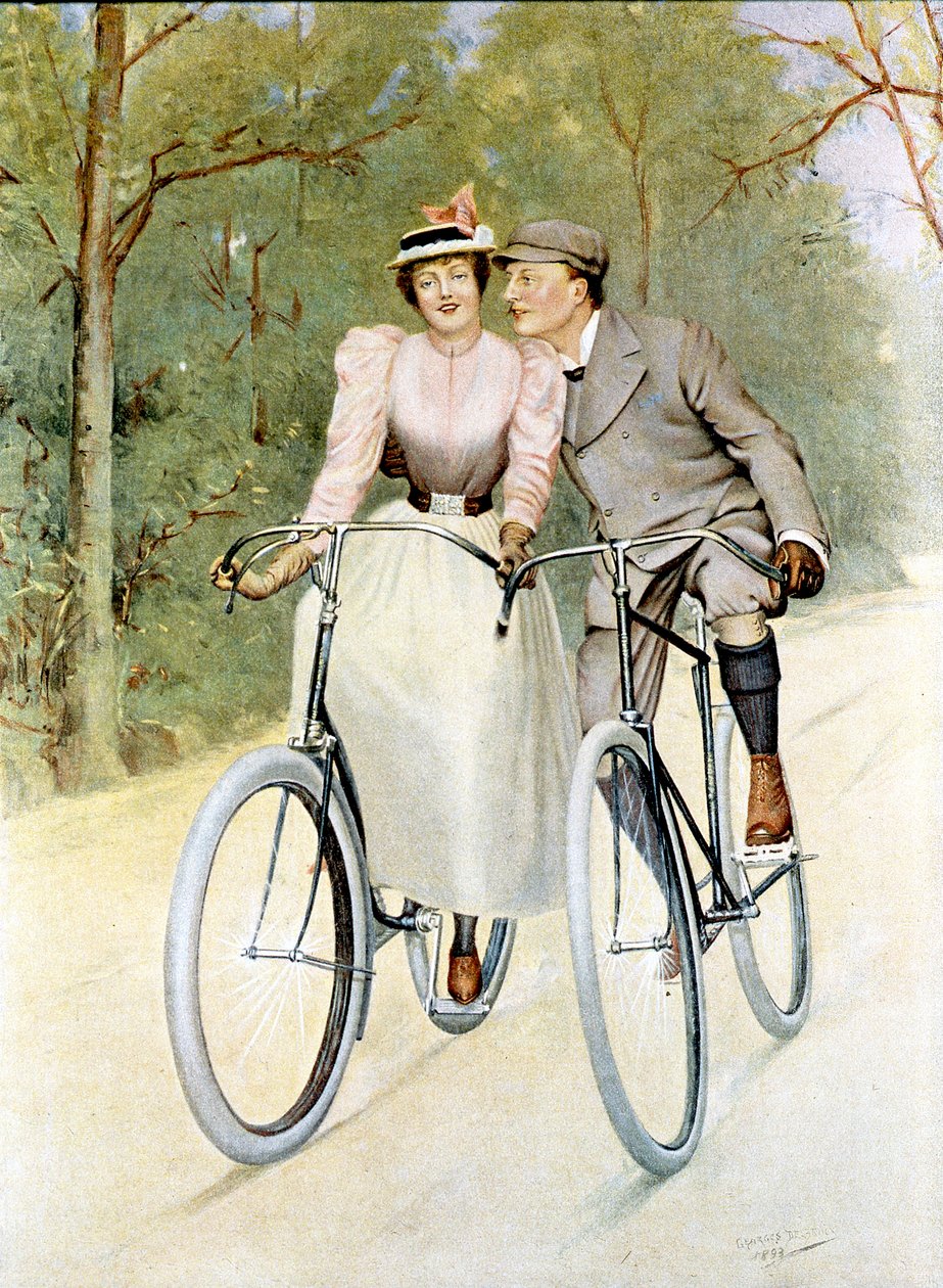 Pari pyöräilee, 1893 (värikaiverrus) tekijältä Georges Debrock