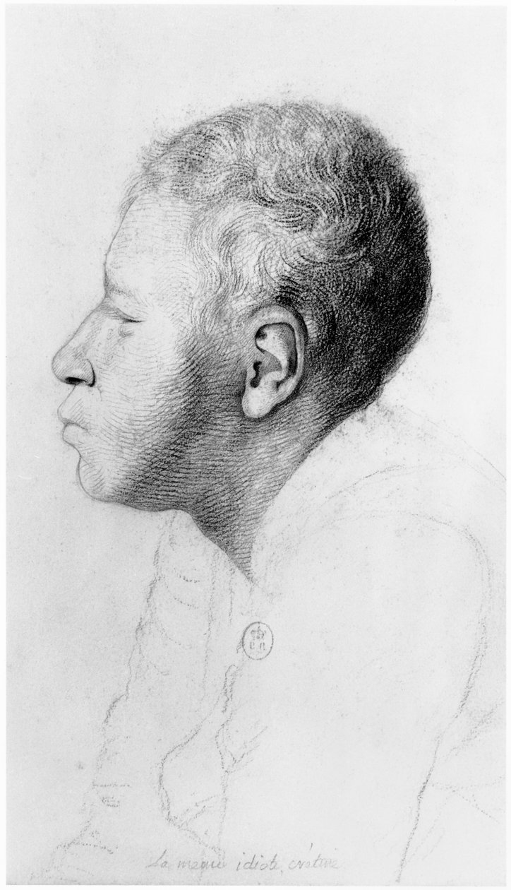 Kretiini, profiili, kuvitus Jean Etienne Dominique Esquirolin (1772-1840) julkaisemattomasta tutkielmasta Salpetrieren turvapaikan hulluista, n. 1818 tekijältä Georges Francois Gabriel