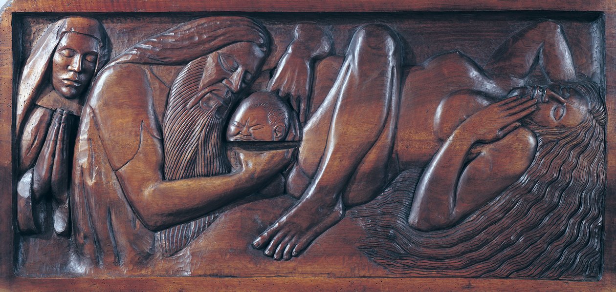 Syntymä, puinen sänkypaneeli, 1894 (puuta) tekijältä Georges Lacombe