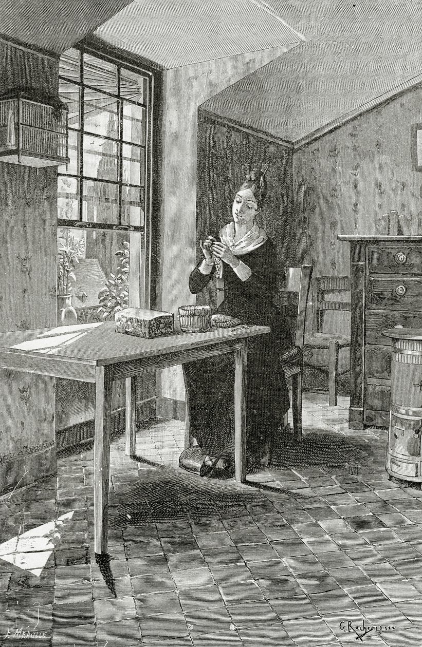 Mansardiin heitetty katse, 1800-luku (bw-kaiverrus) tekijältä Georges Marie Rochegrosse
