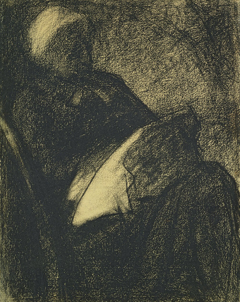 Brodeeraaja, 1882 (hiili paperille) tekijältä Georges Seurat