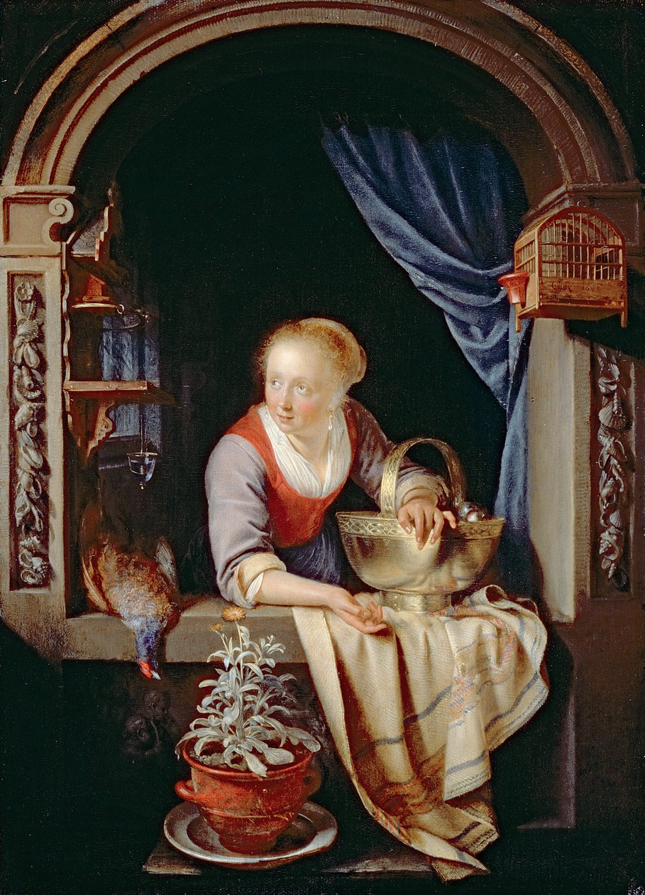 Nainen ikkunan ääressä, 1663 tekijältä Gerrit Dou