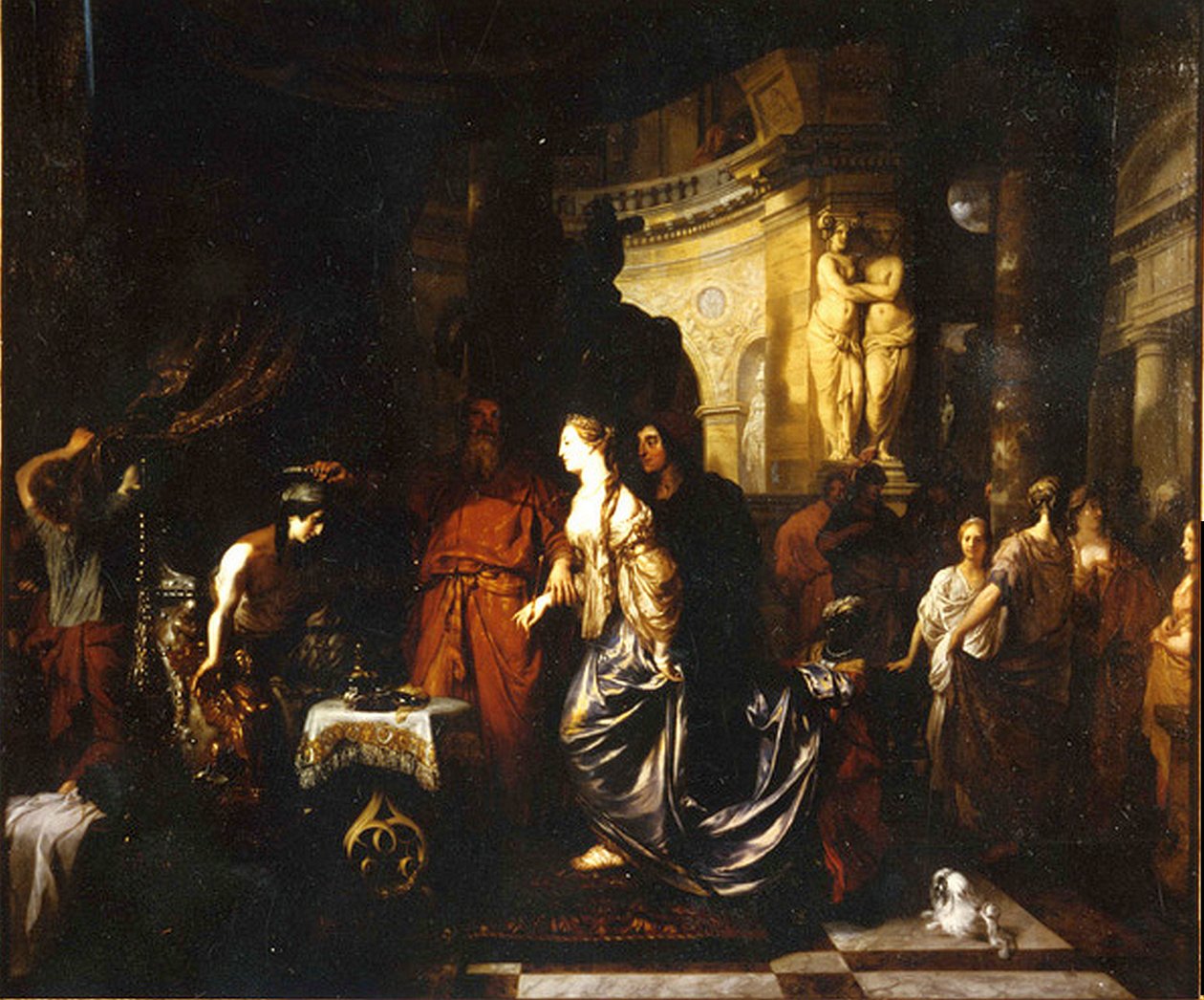 Kuningas Seleukos I luovuttaa kuninkuuden pojalleen Antiokhoselle ja tämän toiselle vaimolle Stratonike I:lle. tekijältä Gerard de Lairesse