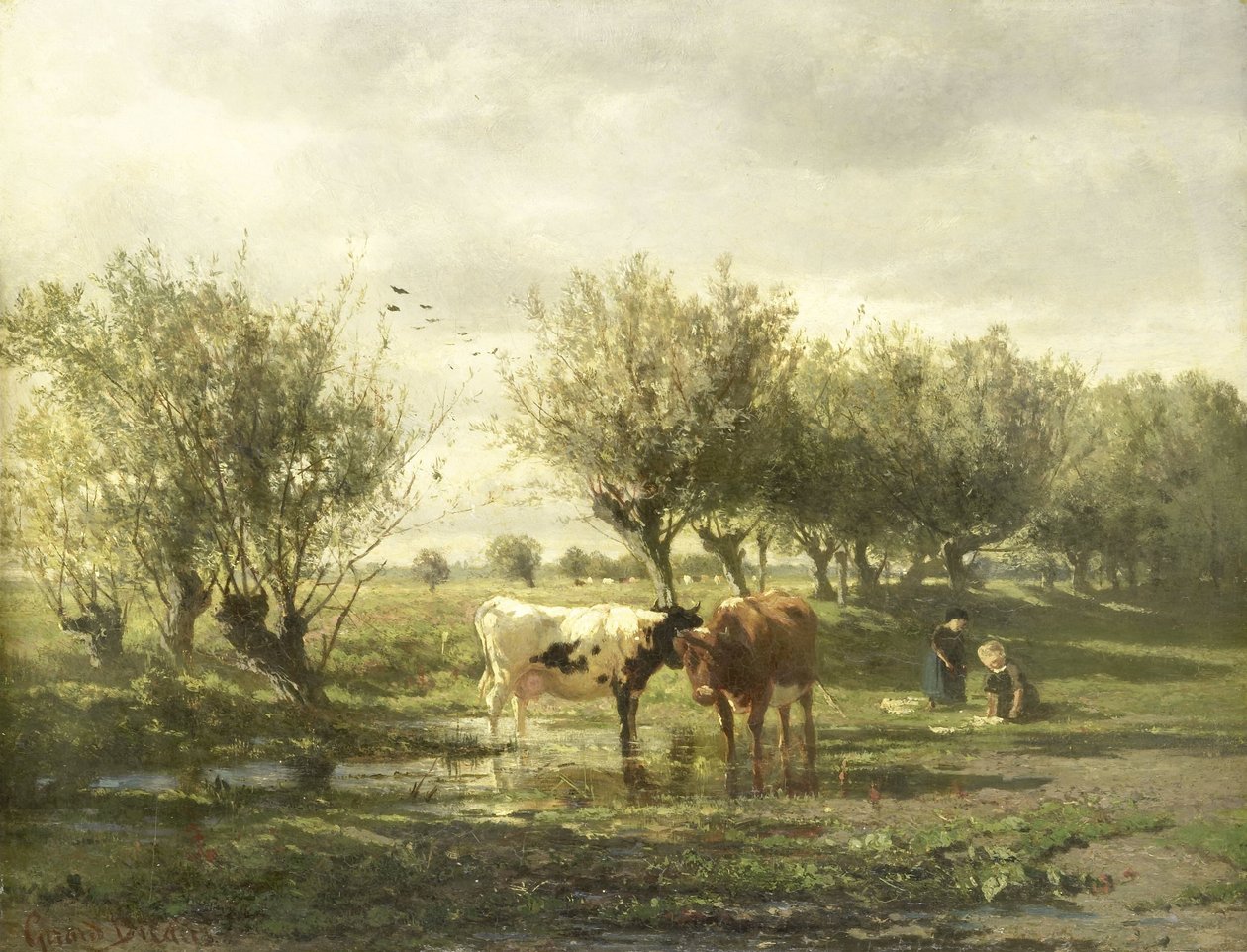 Lehmät lammen rannalla tekijältä Gerard Bilders (signed by artist)