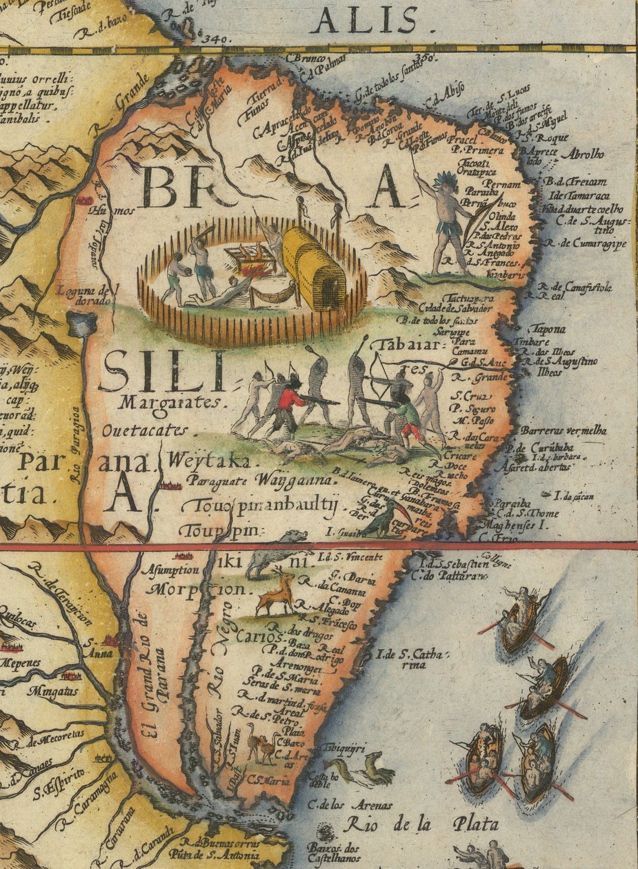 Etelä-Amerikan kartta, 1593 (rajattu) tekijältä Gerard de Jode
